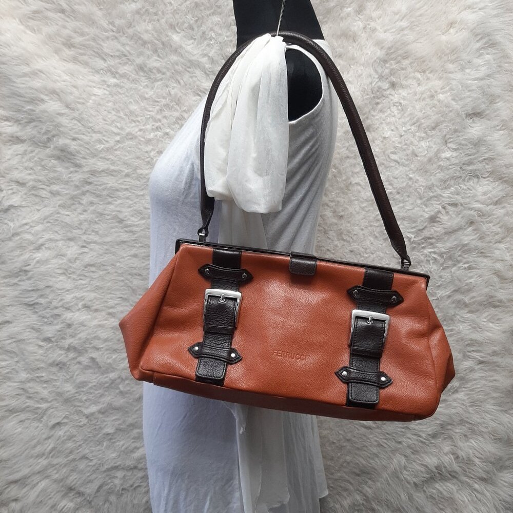 Vintage Ferrucci Brown  Leather Top Handle Purse Handbag